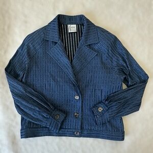 Finley Blazer Jacket Women's Medium 12 Blue Pinstriped Denim Long Sleeve Pockets